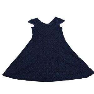 Womens Fit And Flare Dress 8‎ Navy Blue Lace Cap Sleeve Cocktail Elegant Classic